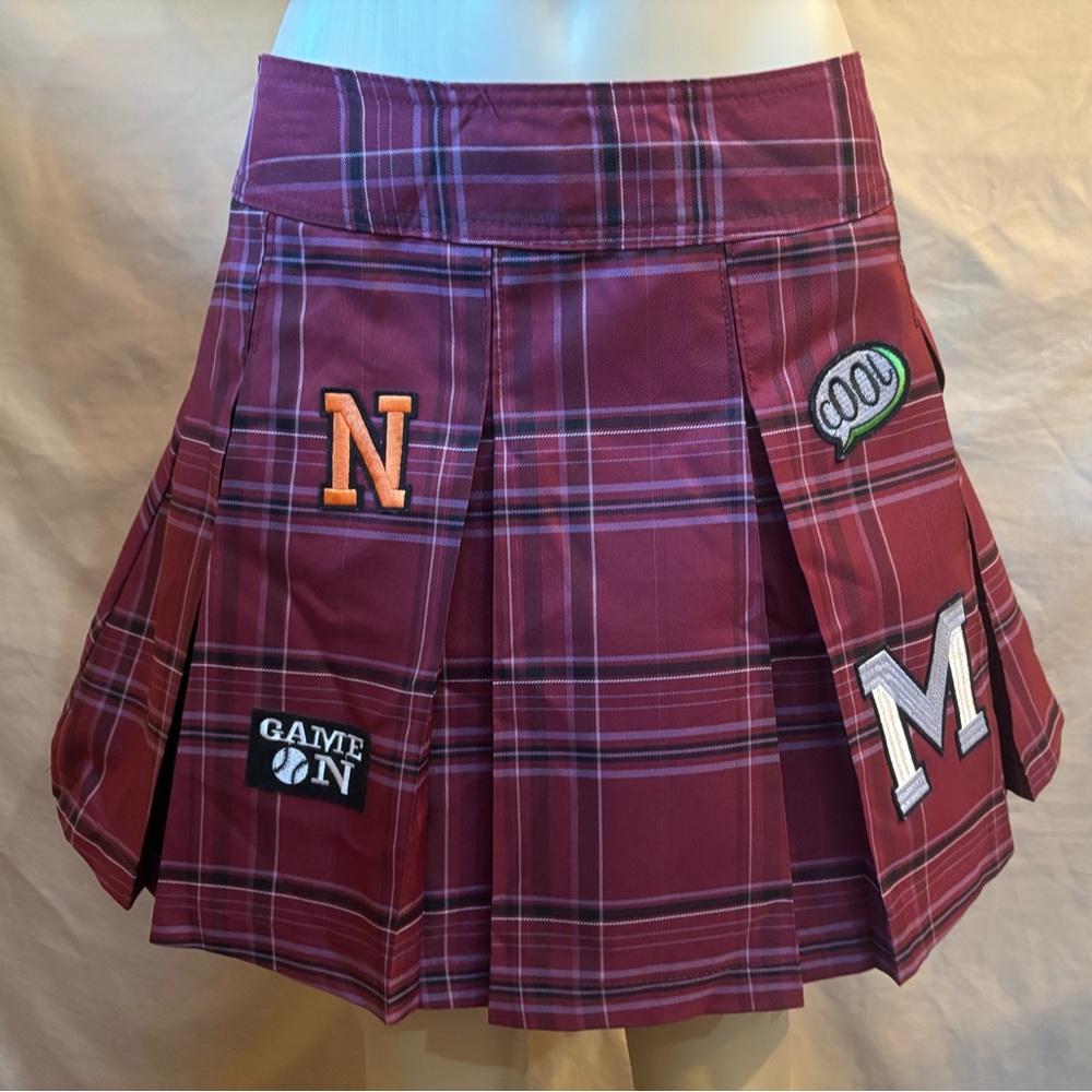 No Boundaries Maroon Plaid Pleated Mini Skirt